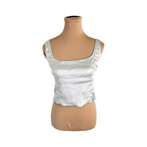Wilfred Aritzia Light Blue Shine Satin Bustier Cropped Top Sz L